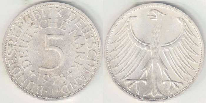 1973 J Germany silver 5 Mark A001888